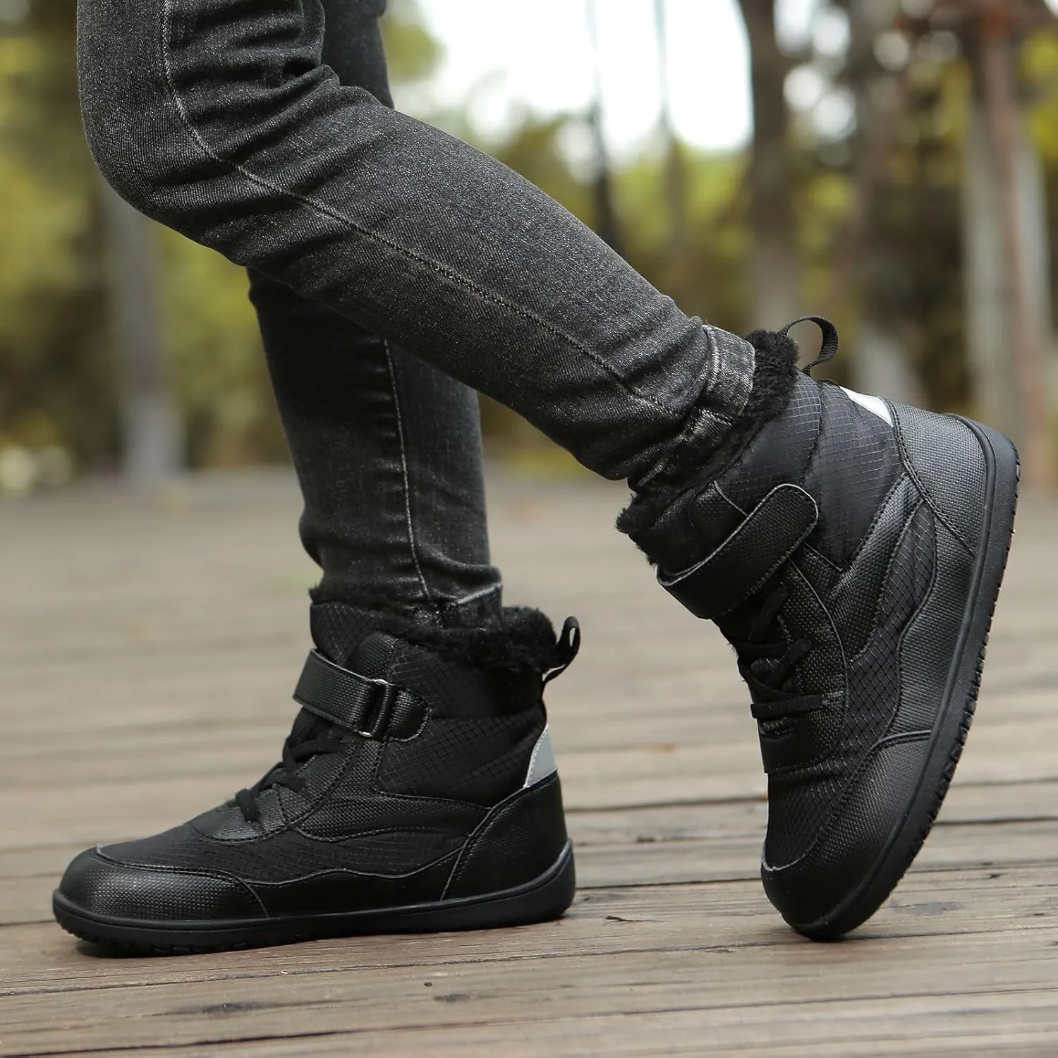 Toddler/Little/Big Kids Barefoot Shoes Girls Boys Winter Wide Toe Box Fur Lined Warm Anti-Slip Minimalist High Top Snow Boots