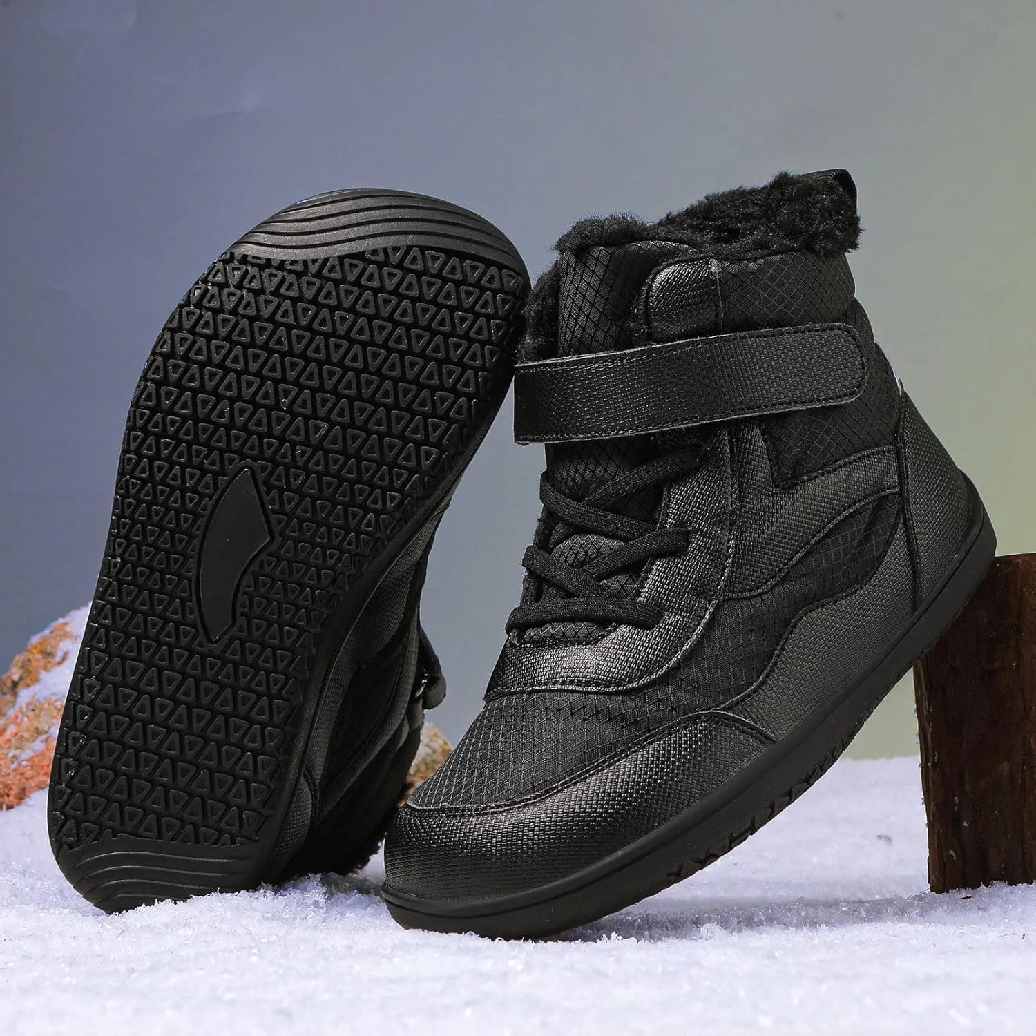 Toddler/Little/Big Kids Barefoot Shoes Girls Boys Winter Wide Toe Box Fur Lined Warm Anti-Slip Minimalist High Top Snow Boots