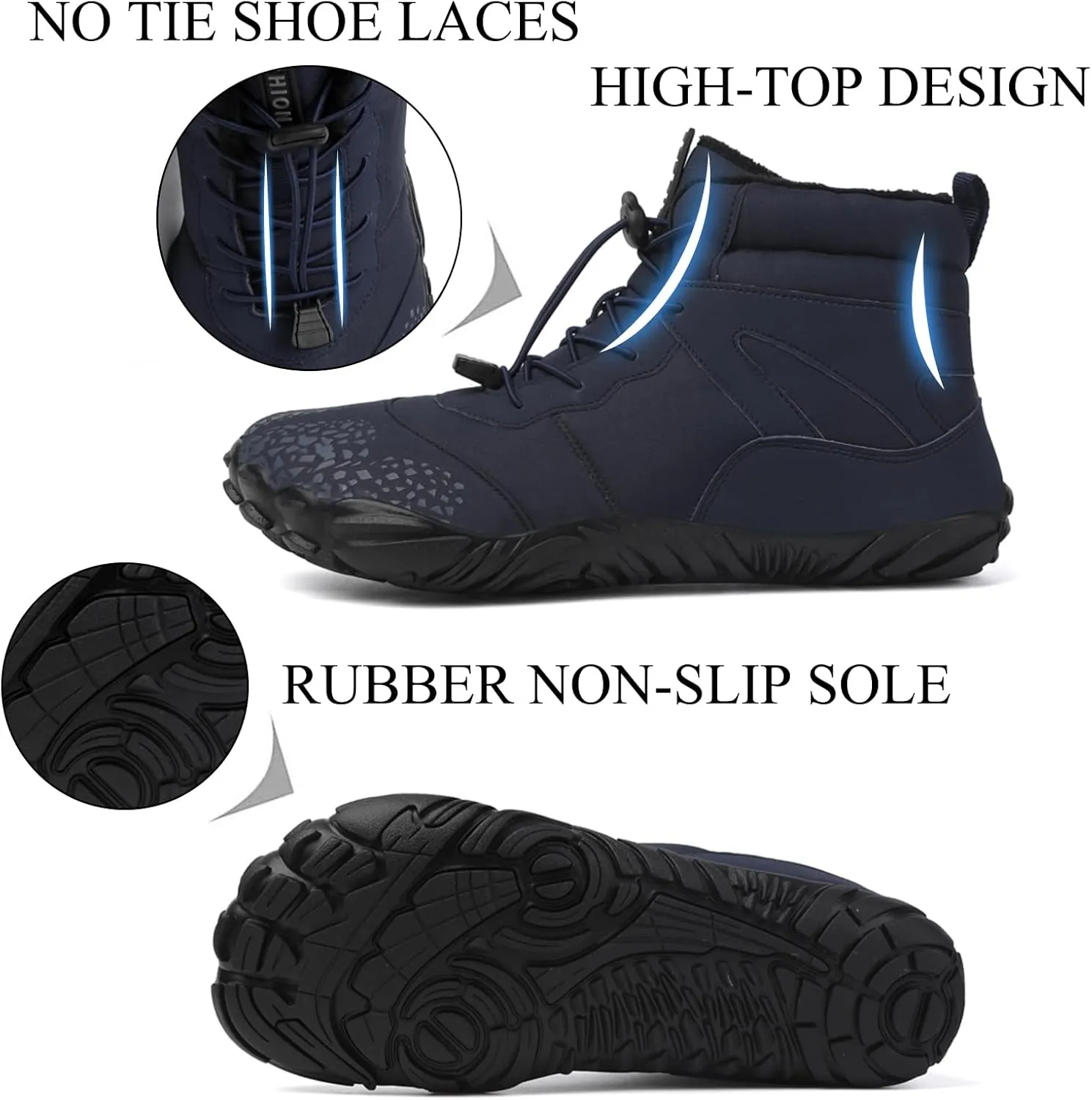 Tongzone Wide Toe Box Men's Women's Barefoot Shoes Fur Lined Zero Drop Sole High top Walking shoes Winter
