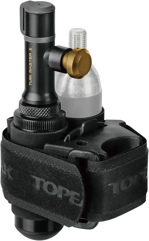 Topeak Tubi Master X Tubeless Repair Kit with CO2 Cartridge – 2-in-1 Inflator & Plug Tool, Presta/Schrader Compatible, Mounting Strap Included, Compact