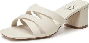 Trary Women's Sandals, Square Toe Heels Sandals, 2inch Black White Nude Chunky Block Heels Sandals