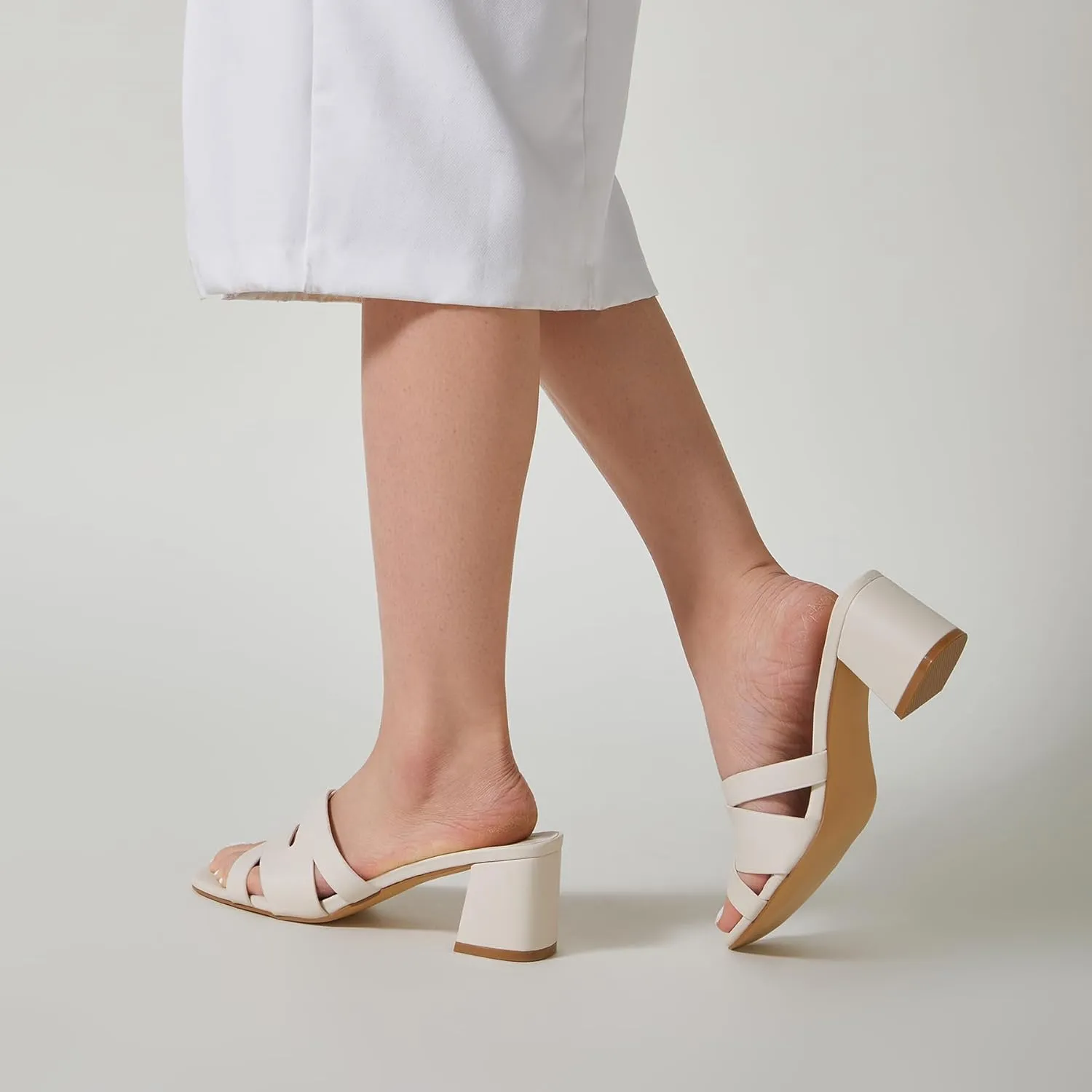 Trary Women's Sandals, Square Toe Heels Sandals, 2inch Black White Nude Chunky Block Heels Sandals