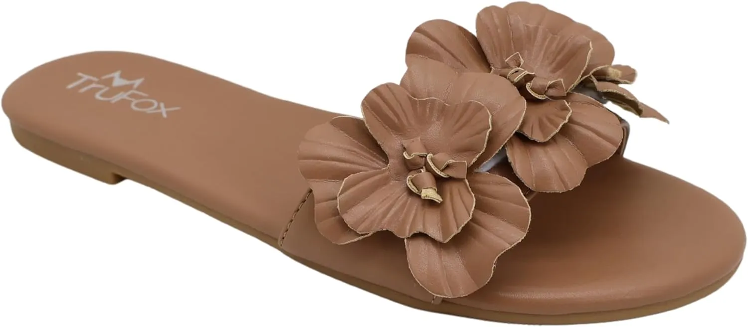 TruFox Women's Flower Flat Sandals Dressy Open Toe Sandals Comfortable Slip On Summer Slide Sandals