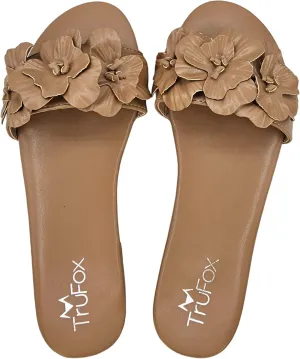 TruFox Women's Flower Flat Sandals Dressy Open Toe Sandals Comfortable Slip On Summer Slide Sandals