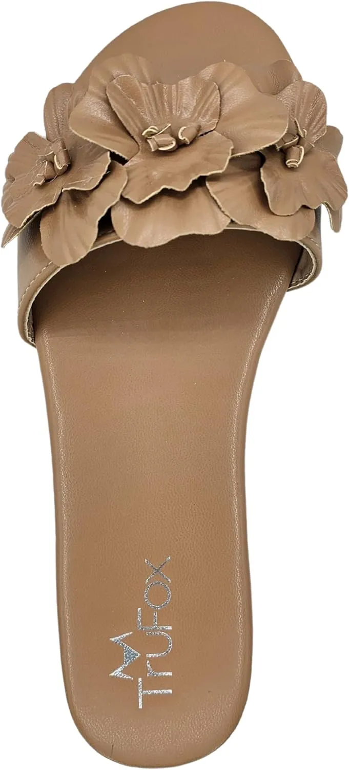 TruFox Women's Flower Flat Sandals Dressy Open Toe Sandals Comfortable Slip On Summer Slide Sandals