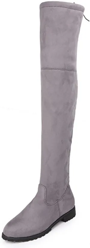 Ulalaza Women’s Casual Stylish Knee High Boots Artificial Suede Inner Pointy-toe Lace-up Zipper Mid Heel Stretch Legs Comfort for Walking