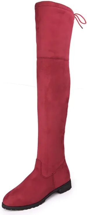 Ulalaza Women’s Casual Stylish Knee High Boots Artificial Suede Inner Pointy-toe Lace-up Zipper Mid Heel Stretch Legs Comfort for Walking