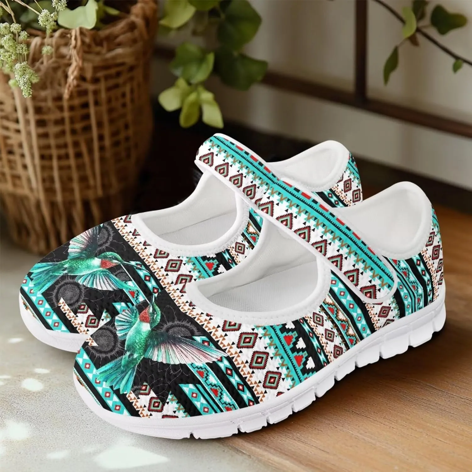 UNICEU Southwestern Style Women's Mary Jane Flat Shoes Party Footwear Mesh Non Slip Breathable Athletic Shoes Casual Dress Shoes Ballet Flats