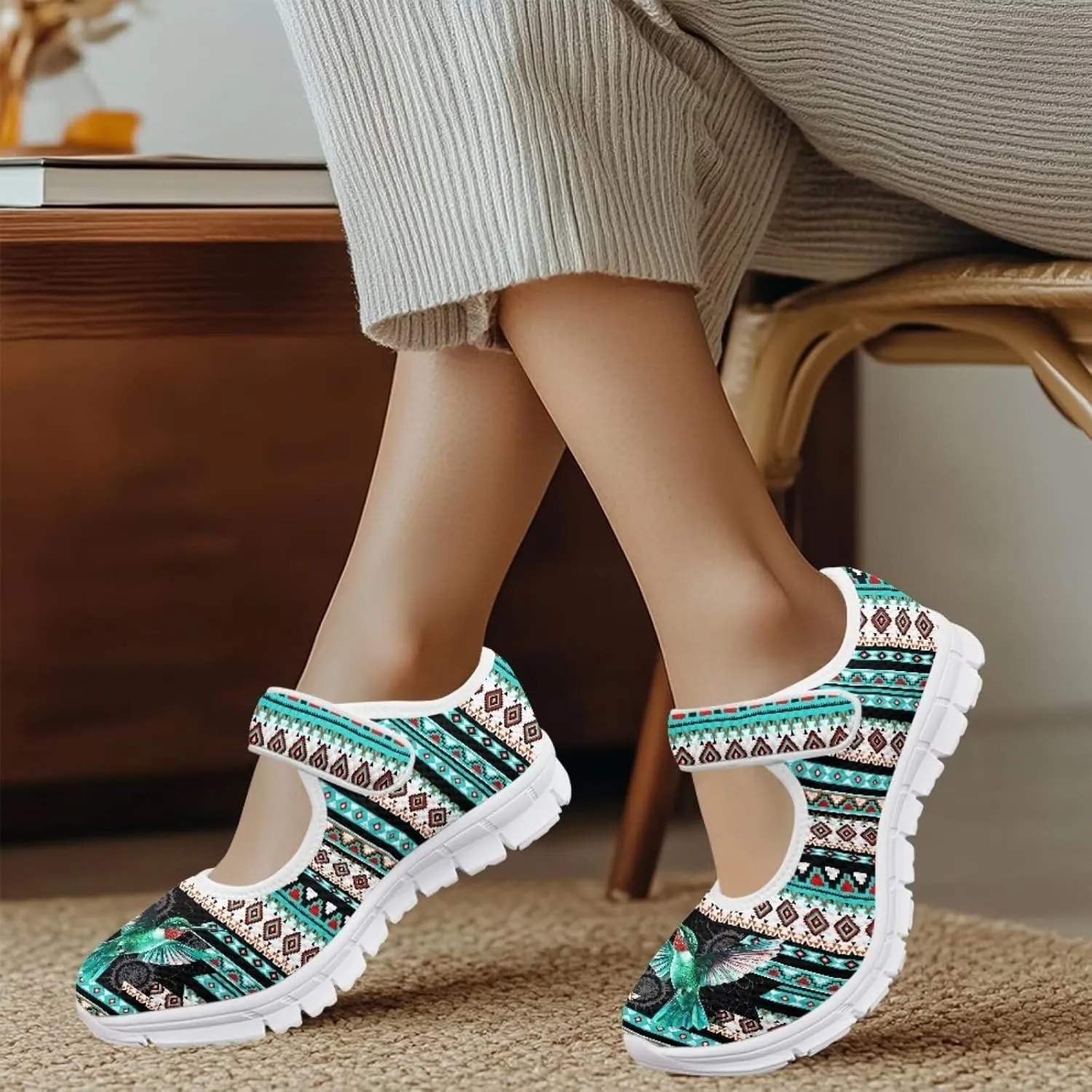 UNICEU Southwestern Style Women's Mary Jane Flat Shoes Party Footwear Mesh Non Slip Breathable Athletic Shoes Casual Dress Shoes Ballet Flats