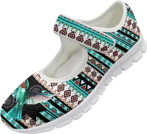 UNICEU Southwestern Style Women's Mary Jane Flat Shoes Party Footwear Mesh Non Slip Breathable Athletic Shoes Casual Dress Shoes Ballet Flats