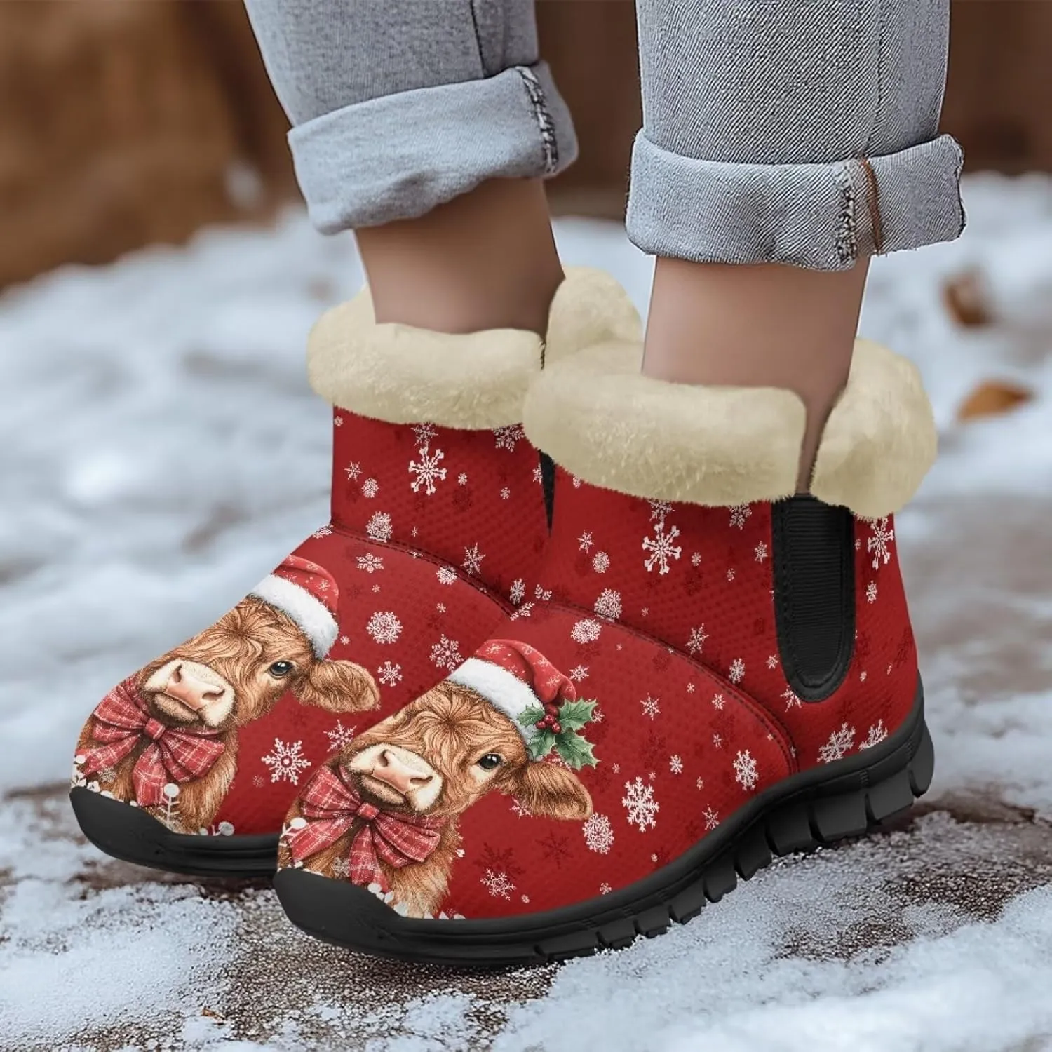 UNICEU Women's Snow Boots Warm Non-slip Womens Booties and Ankle Boots Winter Shoes Plush Lined Fuzzy Boots Walking Shoes
