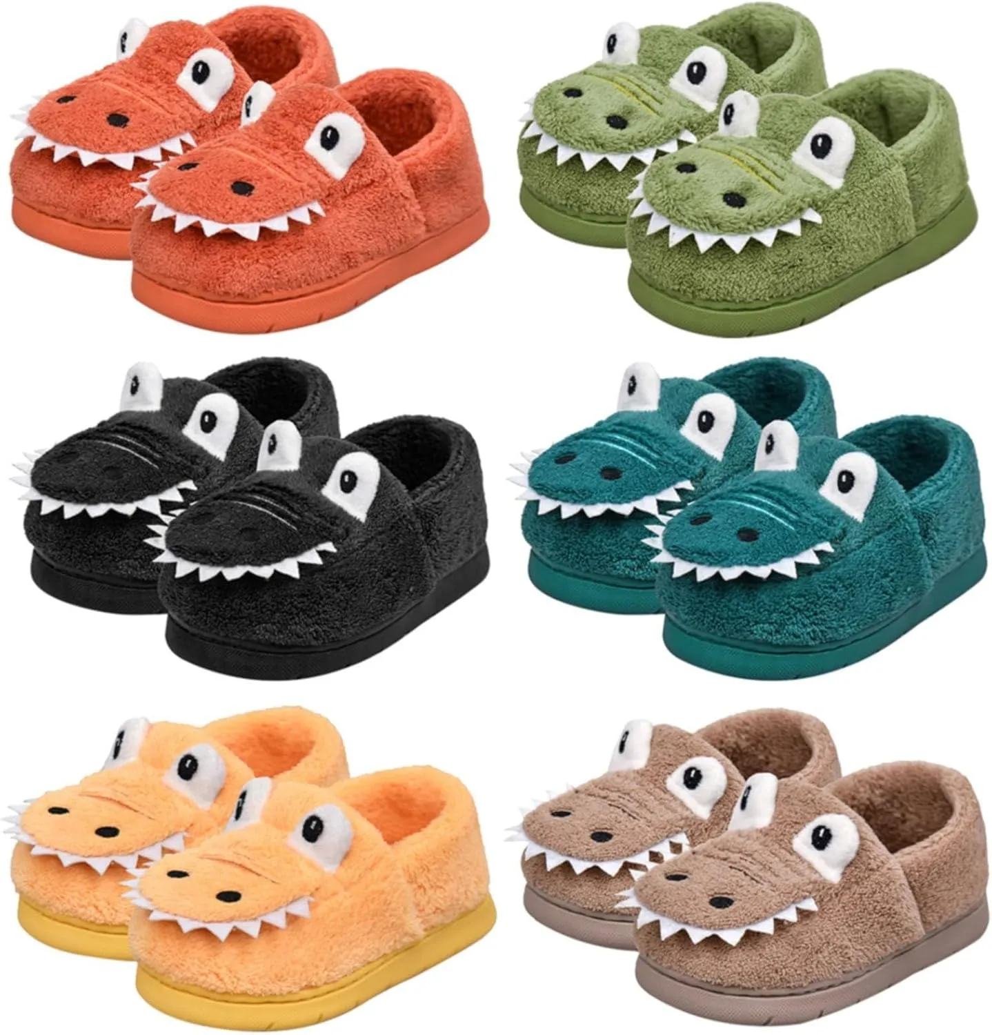 Unisex-Child Plush Faux 𝐅𝐮𝐫 Slip on House Slippers Boys Girls Cow 𝐂rocodile Style Indoor Holiday Slippers