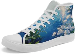 Unisex Fashion High Top Canvas Sneakers Lace-Up Floral Casual Shoes Breathable Walking Tennis Shoes Spring Summer Wear