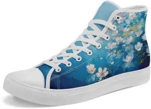 Unisex Fashion High Top Canvas Sneakers Lace-Up Floral Casual Shoes Breathable Walking Tennis Shoes Spring Summer Wear