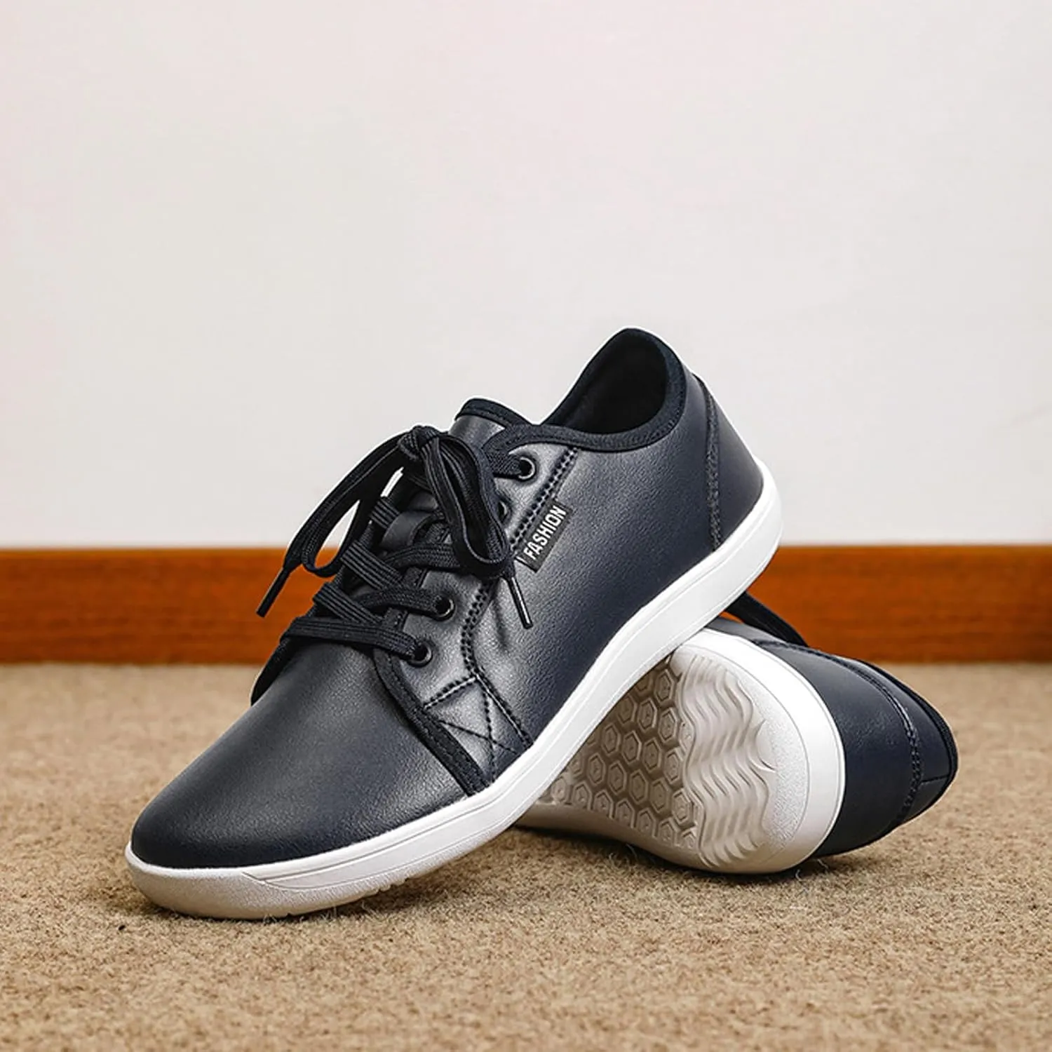 Unisex Leather Fashion Commute Wide Toe Box Barefoot Shoes Comfortable Breathable Non-Slip Lace up Minimalist Zero Drop Casual Sneakers for Walking Outdoor Driving Work
