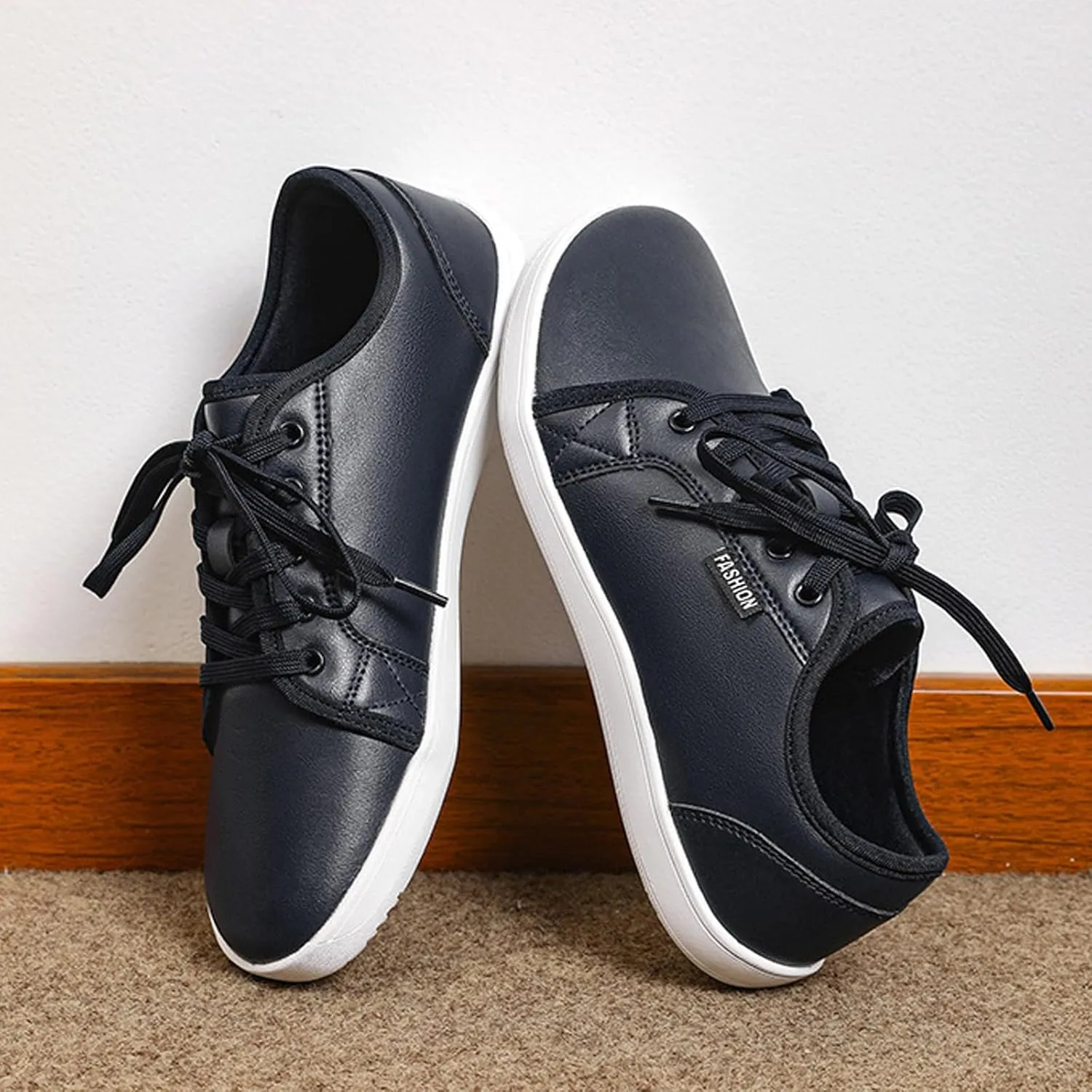 Unisex Leather Fashion Commute Wide Toe Box Barefoot Shoes Comfortable Breathable Non-Slip Lace up Minimalist Zero Drop Casual Sneakers for Walking Outdoor Driving Work