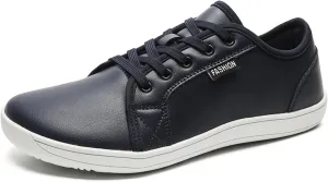 Unisex Leather Fashion Commute Wide Toe Box Barefoot Shoes Comfortable Breathable Non-Slip Lace up Minimalist Zero Drop Casual Sneakers for Walking Outdoor Driving Work