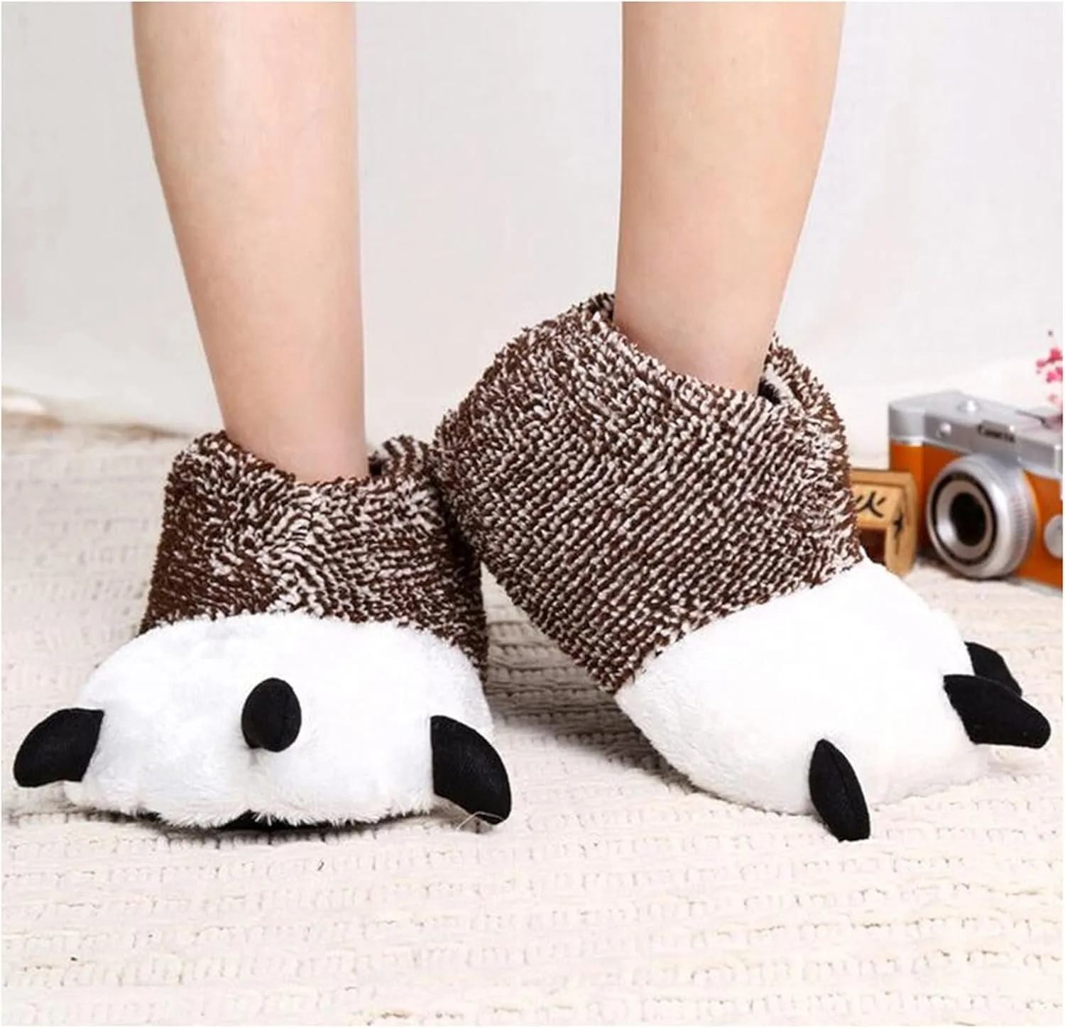 Unisex Polar Bear Paw Slippers Boots Plush Furry Animal Paw House Slippers for Couples Animal slippers