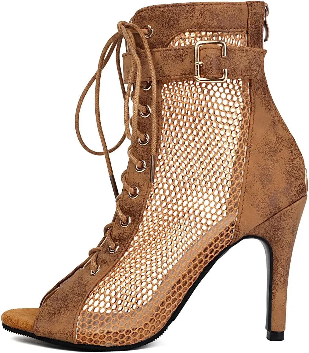 UTIKLIOU Women's Mesh Sandals Peep Toe High Top Sandals Lace Up Summer Boots Buckle Strap Party Sexy Pump Shoes Open Toe