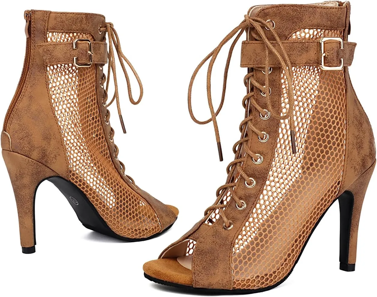 UTIKLIOU Women's Mesh Sandals Peep Toe High Top Sandals Lace Up Summer Boots Buckle Strap Party Sexy Pump Shoes Open Toe