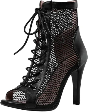 UTIKLIOU Women's Mesh Sandals Peep Toe High Top Sandals Lace Up Summer Boots Buckle Strap Party Sexy Pump Shoes Open toe