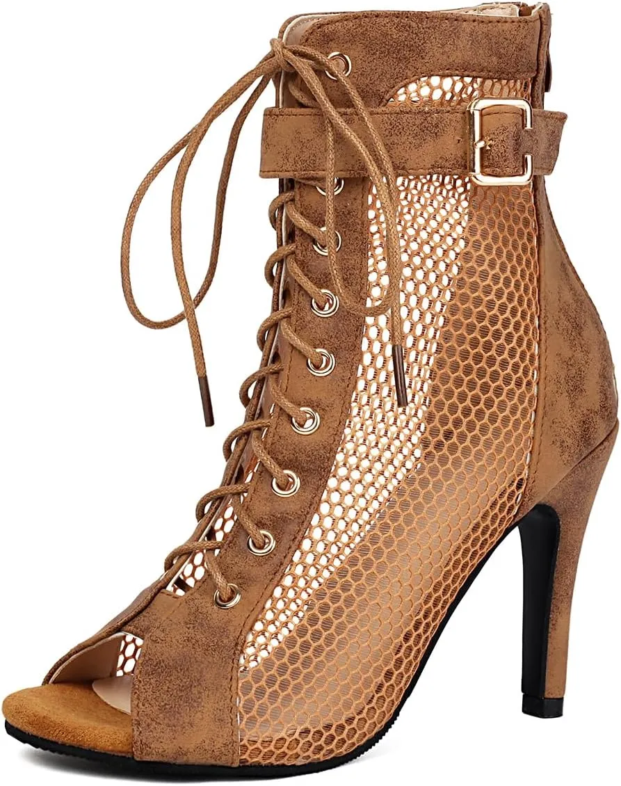 UTIKLIOU Women's Mesh Sandals Peep Toe High Top Sandals Lace Up Summer Boots Buckle Strap Party Sexy Pump Shoes Open Toe