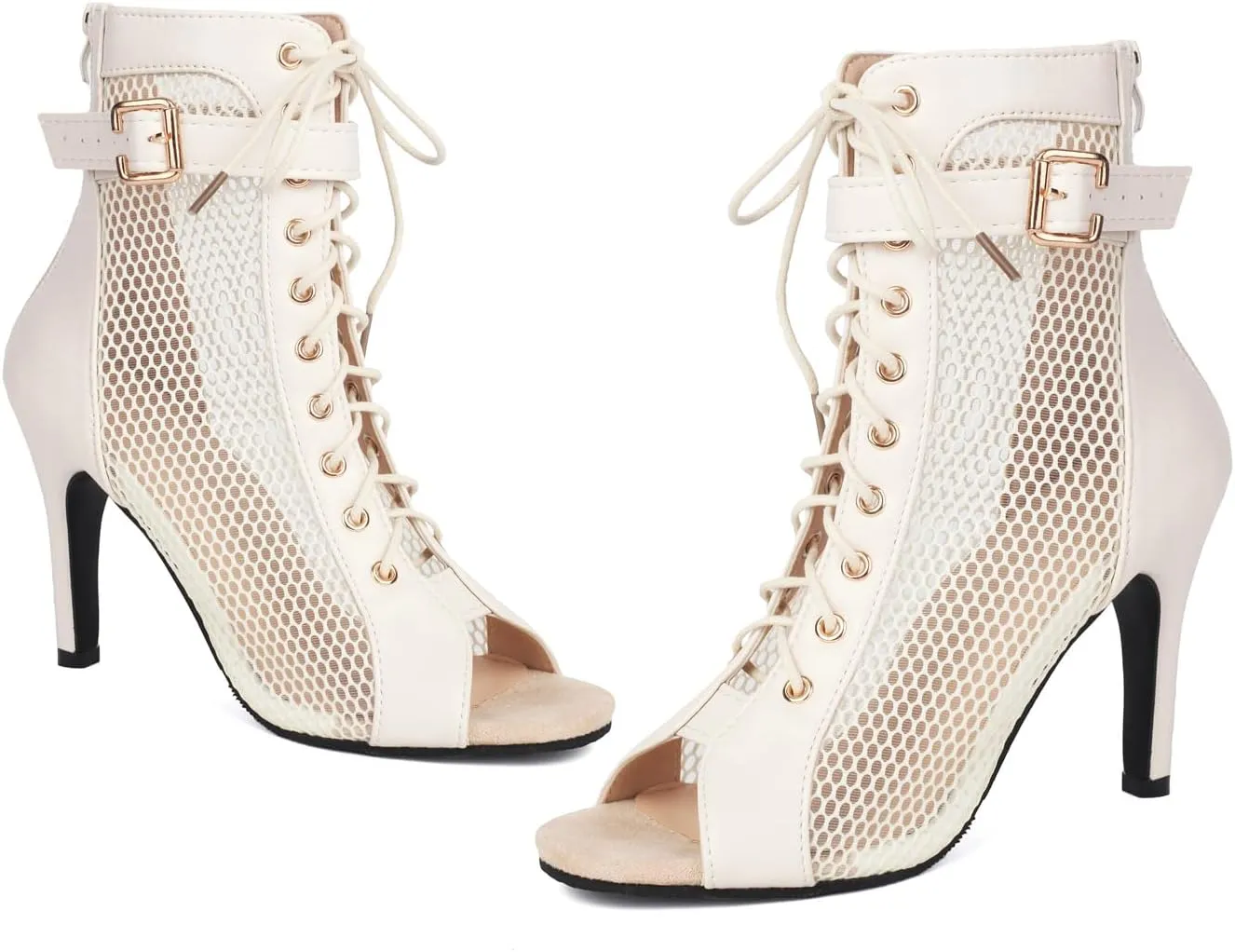 UTIKLIOU Women's Mesh Sandals Peep Toe High Top Sandals Lace Up Summer Boots Buckle Strap Party Sexy Pump Shoes Open toe