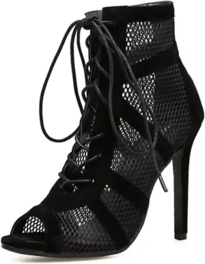 UTIKLIOU Women's Mesh Sandals Peep Toe High Top Sandals Lace Up Summer Boots Buckle Strap Party Sexy Pump Shoes Open toe