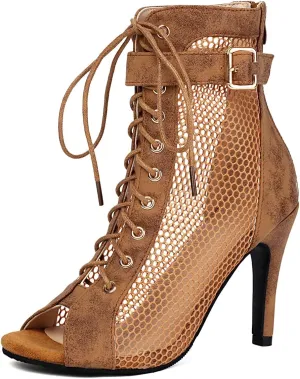 UTIKLIOU Women's Mesh Sandals Peep Toe High Top Sandals Lace Up Summer Boots Buckle Strap Party Sexy Pump Shoes Open Toe