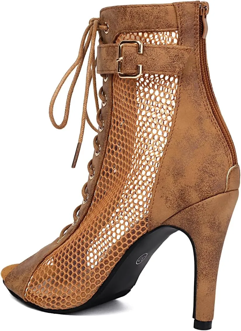 UTIKLIOU Women's Mesh Sandals Peep Toe High Top Sandals Lace Up Summer Boots Buckle Strap Party Sexy Pump Shoes Open Toe