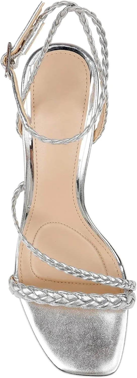 Vaslemuse Heels, Kitten Heels for Women, Strappy Sandals Braided Heels Ankle Strap Dress Pumps Square Open Toe Party Dance Shoes