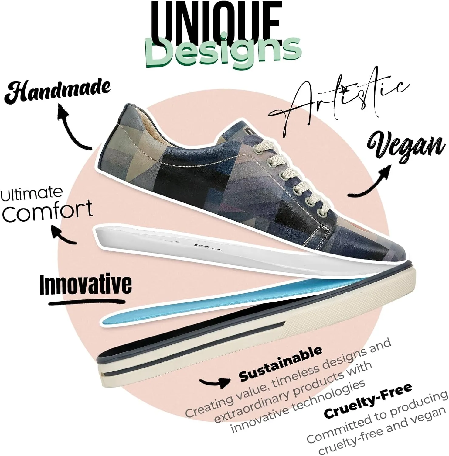 Vegan Leather Sneakers for Women - Handmade and Unique Design Fashion Sneakers for Women