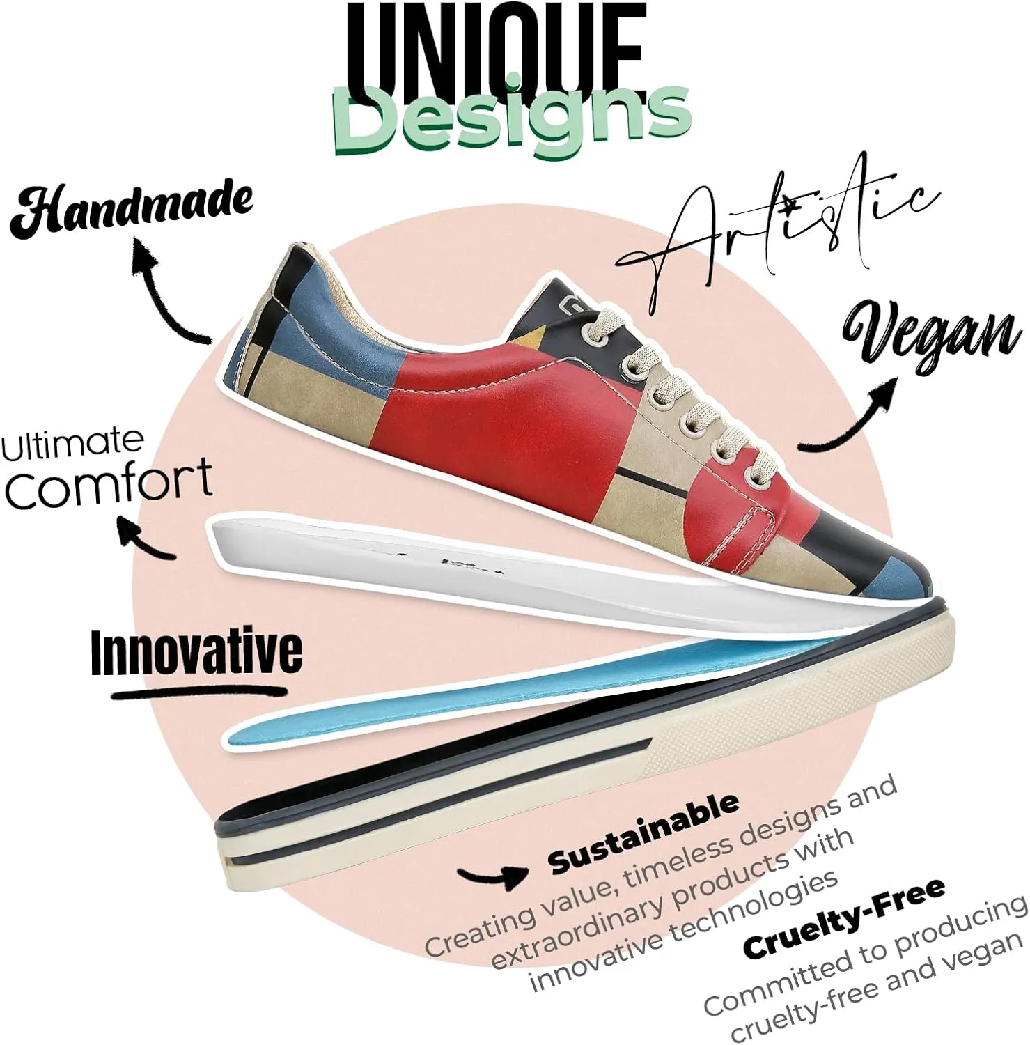 Vegan Leather Sneakers for Women - Handmade and Unique Design Fashion Sneakers for Women