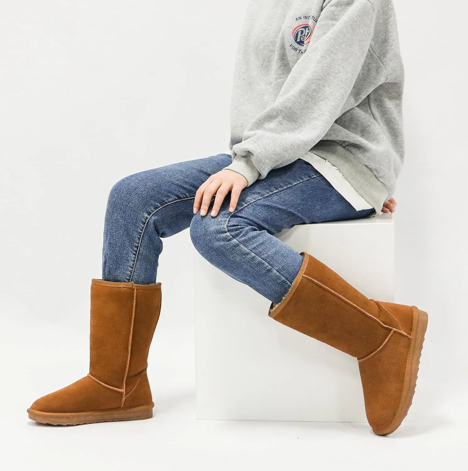 Vepose Women's Winter Snow Boots Warm Fur Mid Calf Tall Suede Fuzzy Slip on Shoes