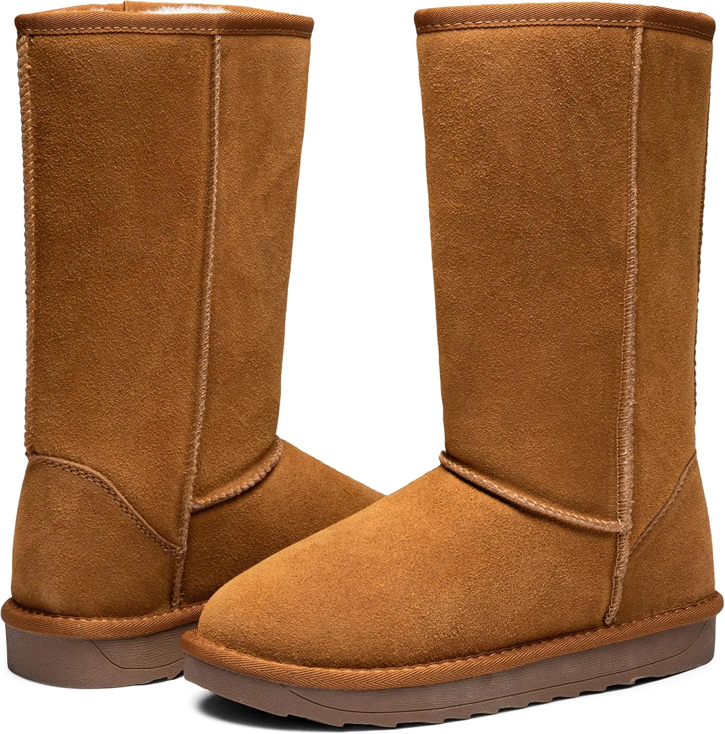 Vepose Women's Winter Snow Boots Warm Fur Mid Calf Tall Suede Fuzzy Slip on Shoes
