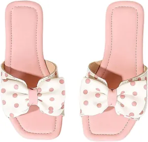 Verdusa Girl's Polka Dots Bow Flat Sandal Square Open Toe Slide Sandals