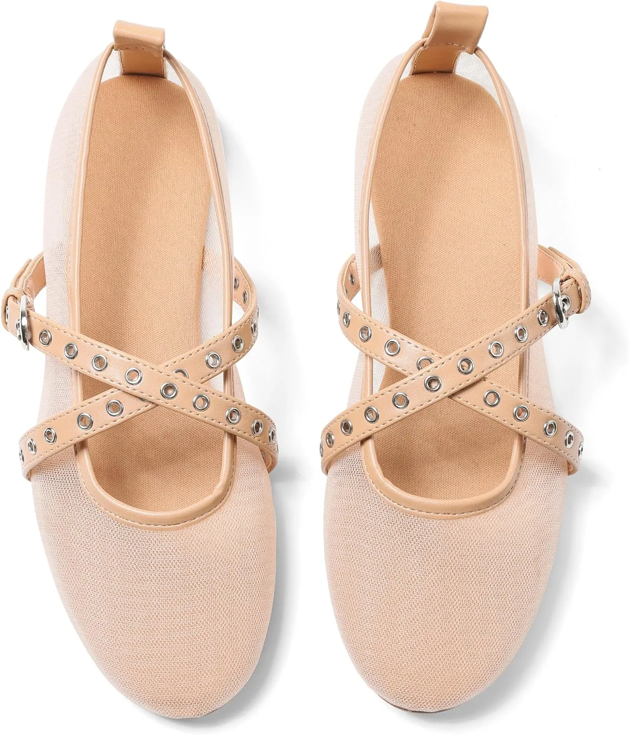 VIMISAOI Leopard Flats for Women Mesh Ballet Flats with Strappy Fishnet Buckle Round Toe Mary Jane Ballerina Shoes Dress Shoes