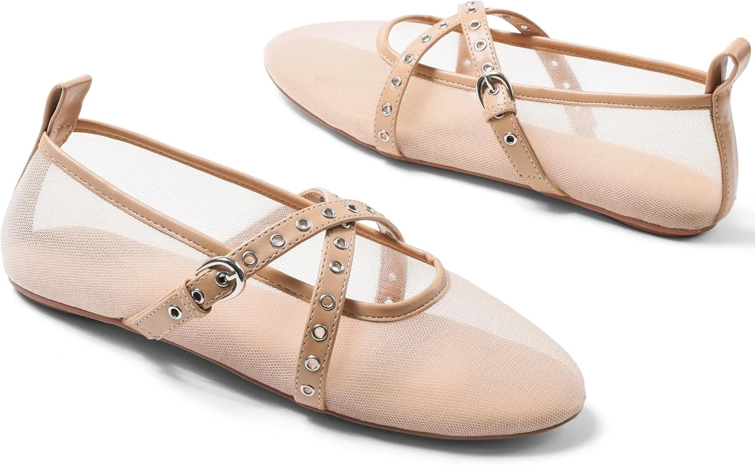 VIMISAOI Leopard Flats for Women Mesh Ballet Flats with Strappy Fishnet Buckle Round Toe Mary Jane Ballerina Shoes Dress Shoes
