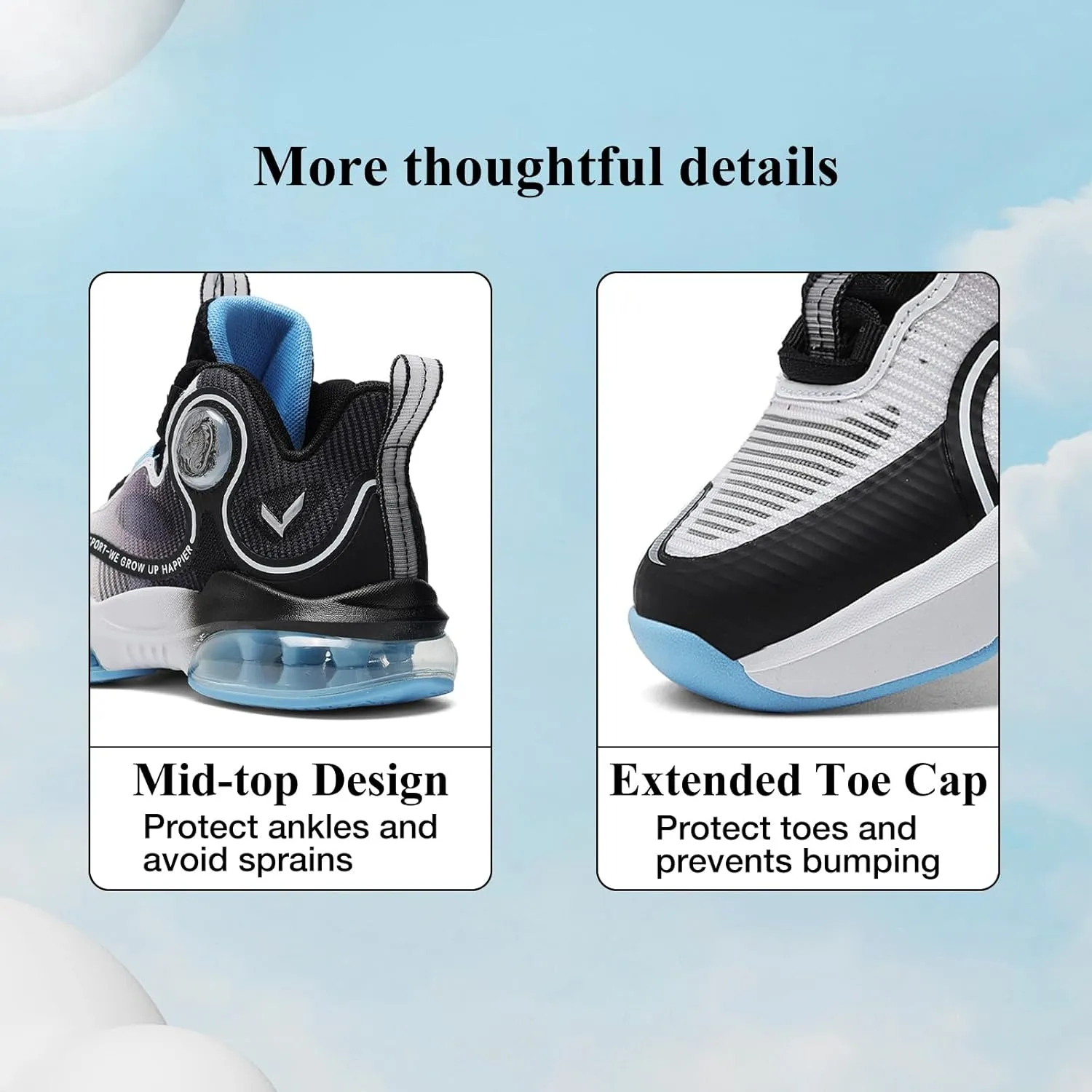 VITUOFLY Kids Basketball Shoes Boys Air Cushion Sneakers Girls Mid Top School Hoops Shoes Non-Slip Outdoor Sports Running Gym Comfortable Durable Little Kid/Big Kid