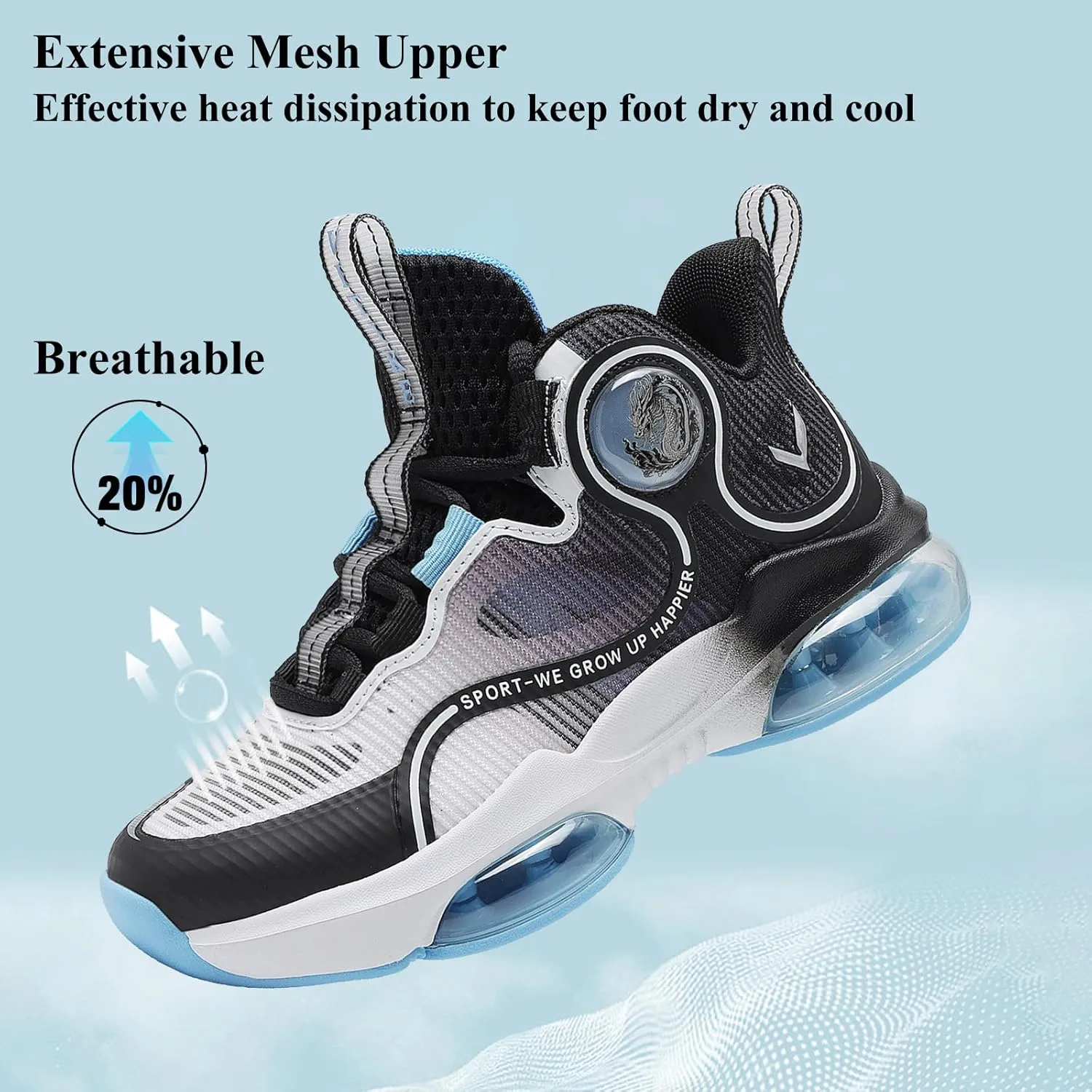 VITUOFLY Kids Basketball Shoes Boys Air Cushion Sneakers Girls Mid Top School Hoops Shoes Non-Slip Outdoor Sports Running Gym Comfortable Durable Little Kid/Big Kid