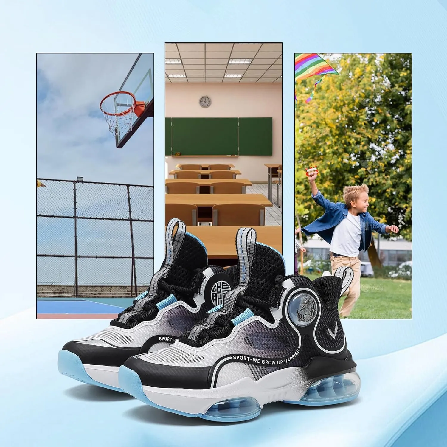 VITUOFLY Kids Basketball Shoes Boys Air Cushion Sneakers Girls Mid Top School Hoops Shoes Non-Slip Outdoor Sports Running Gym Comfortable Durable Little Kid/Big Kid