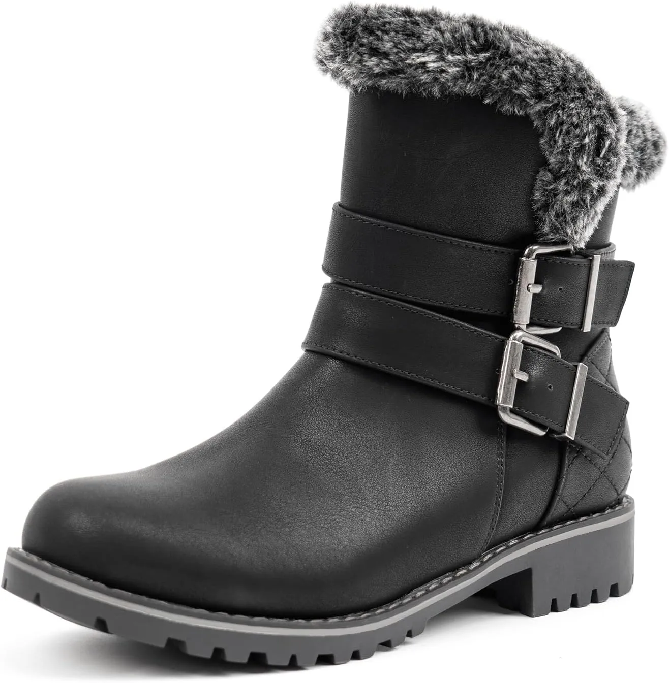 VJH confort Women's Mid Calf Boots, Slouchy Buckle Straps Side Zipper Comfy Low Heel Closed Toe Booties