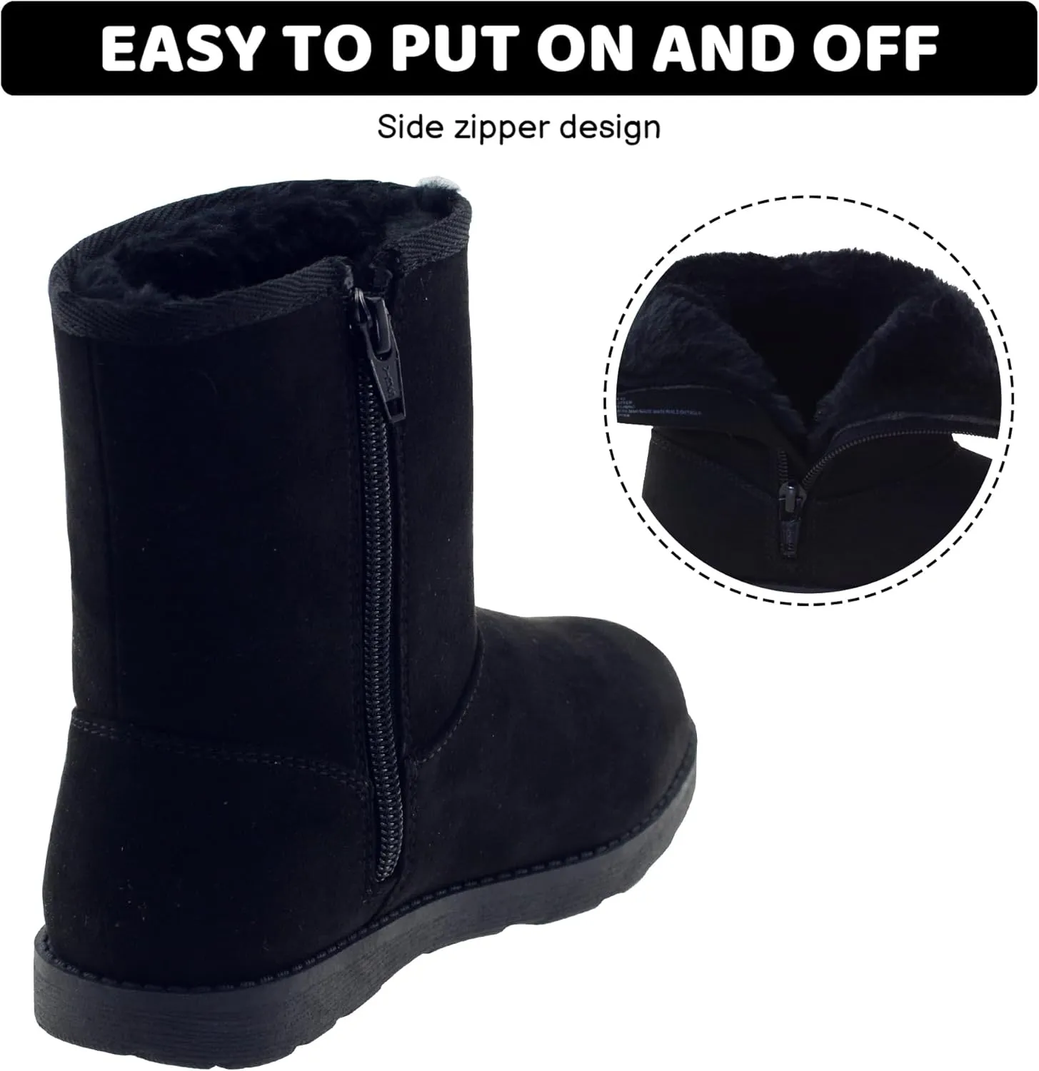 Vonair Girls Warm Winter Snow Boots for Little/Big Kids Fuzzy Faux Fur Lining Bootie Shoes with Zipper