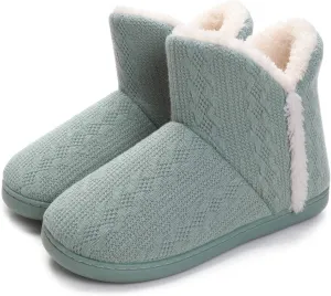 Vonluxe Women's Knit Bootie Slipper Fuzzy Memory Foam House Slippers Comfort Plush Lining Shoes Indoor Outdoor Sole