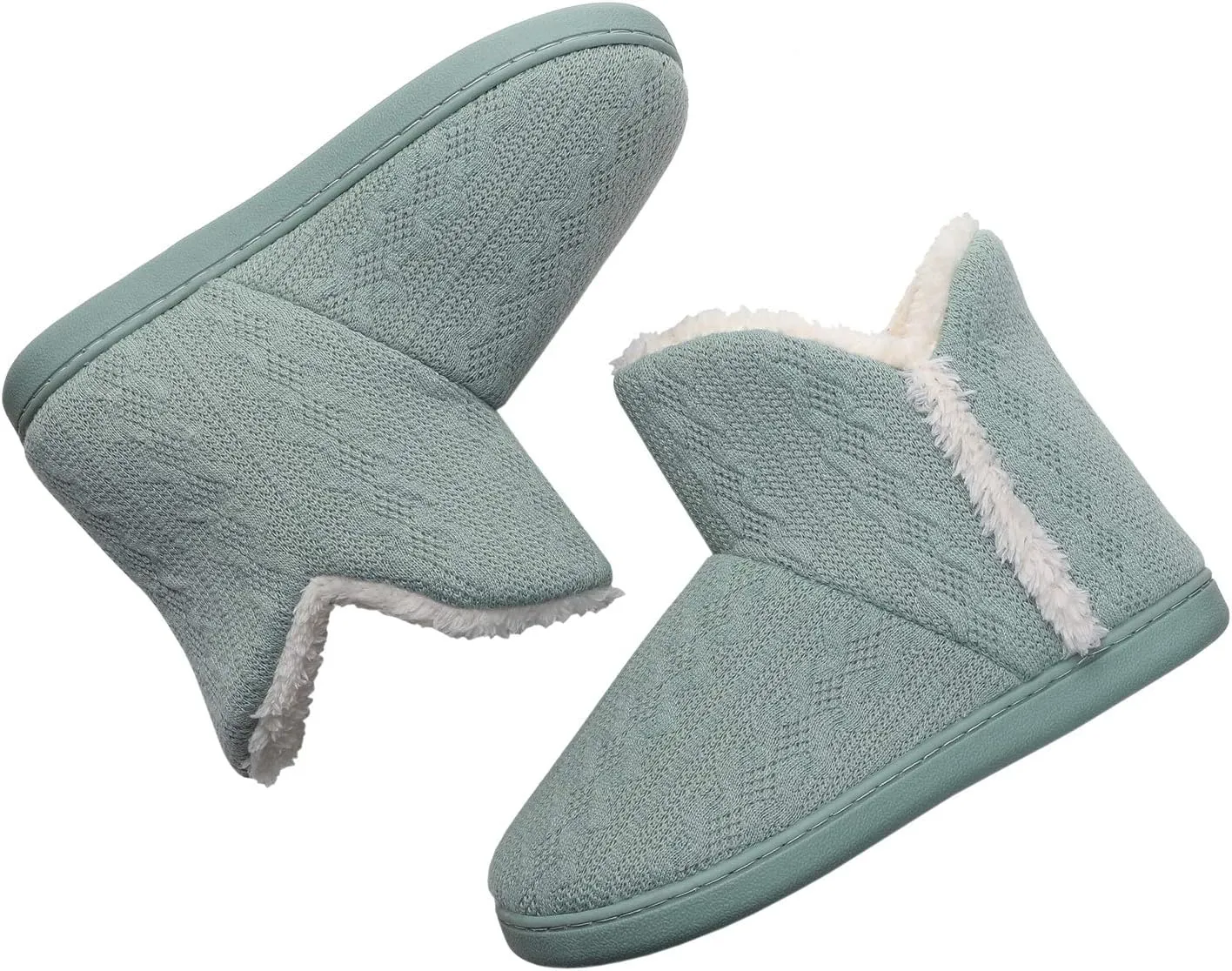 Vonluxe Women's Knit Bootie Slipper Fuzzy Memory Foam House Slippers Comfort Plush Lining Shoes Indoor Outdoor Sole