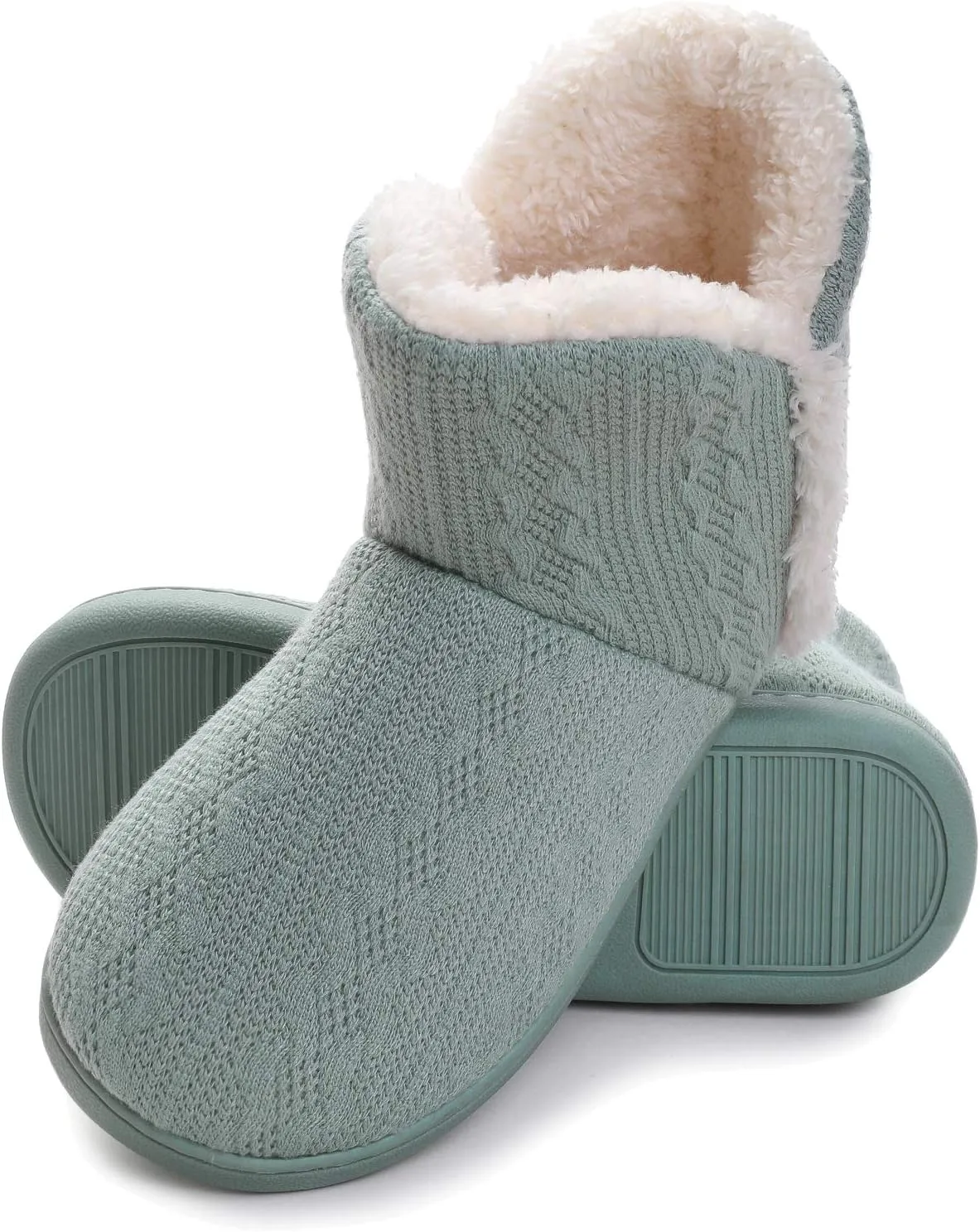 Vonluxe Women's Knit Bootie Slipper Fuzzy Memory Foam House Slippers Comfort Plush Lining Shoes Indoor Outdoor Sole