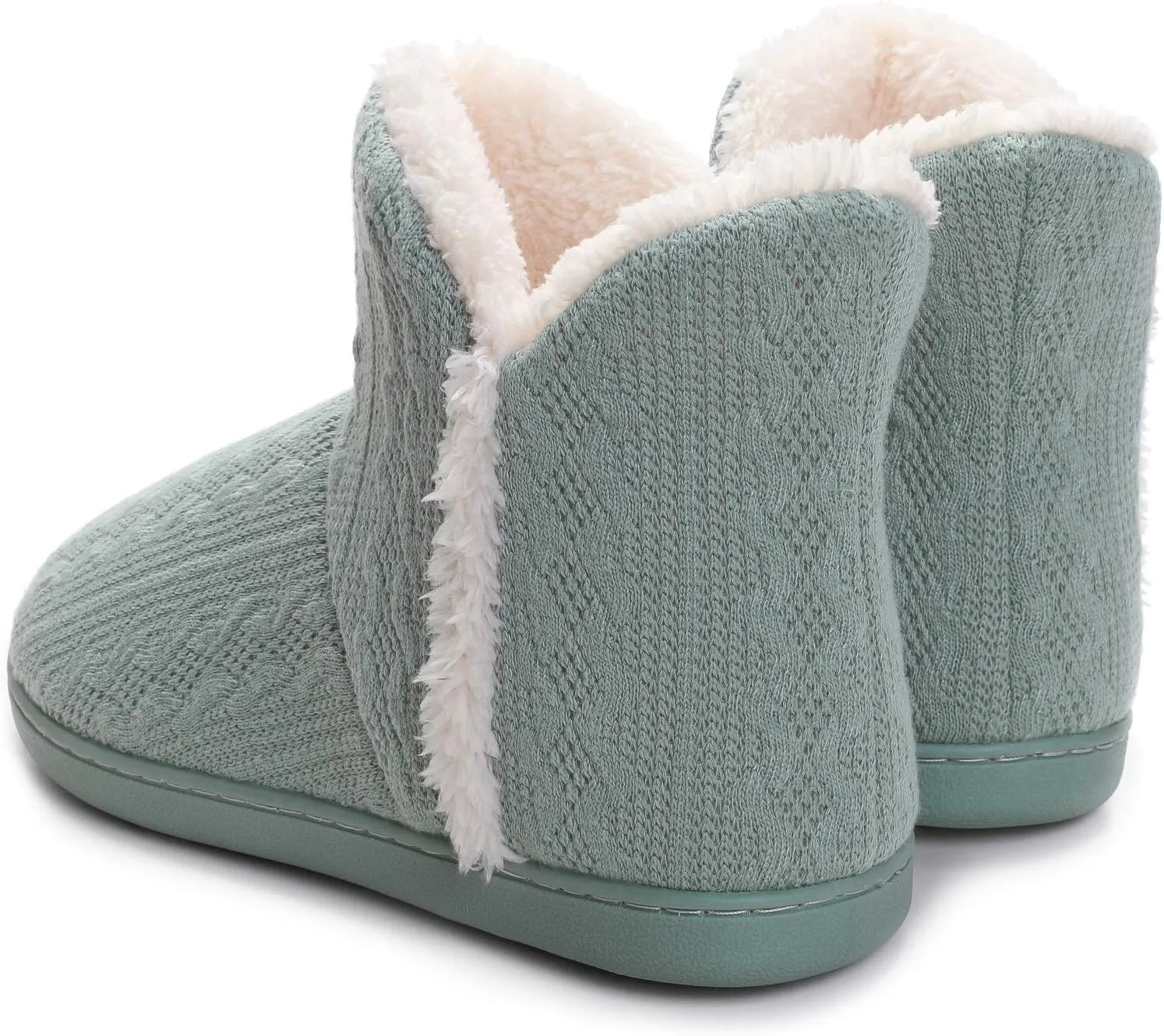 Vonluxe Women's Knit Bootie Slipper Fuzzy Memory Foam House Slippers Comfort Plush Lining Shoes Indoor Outdoor Sole