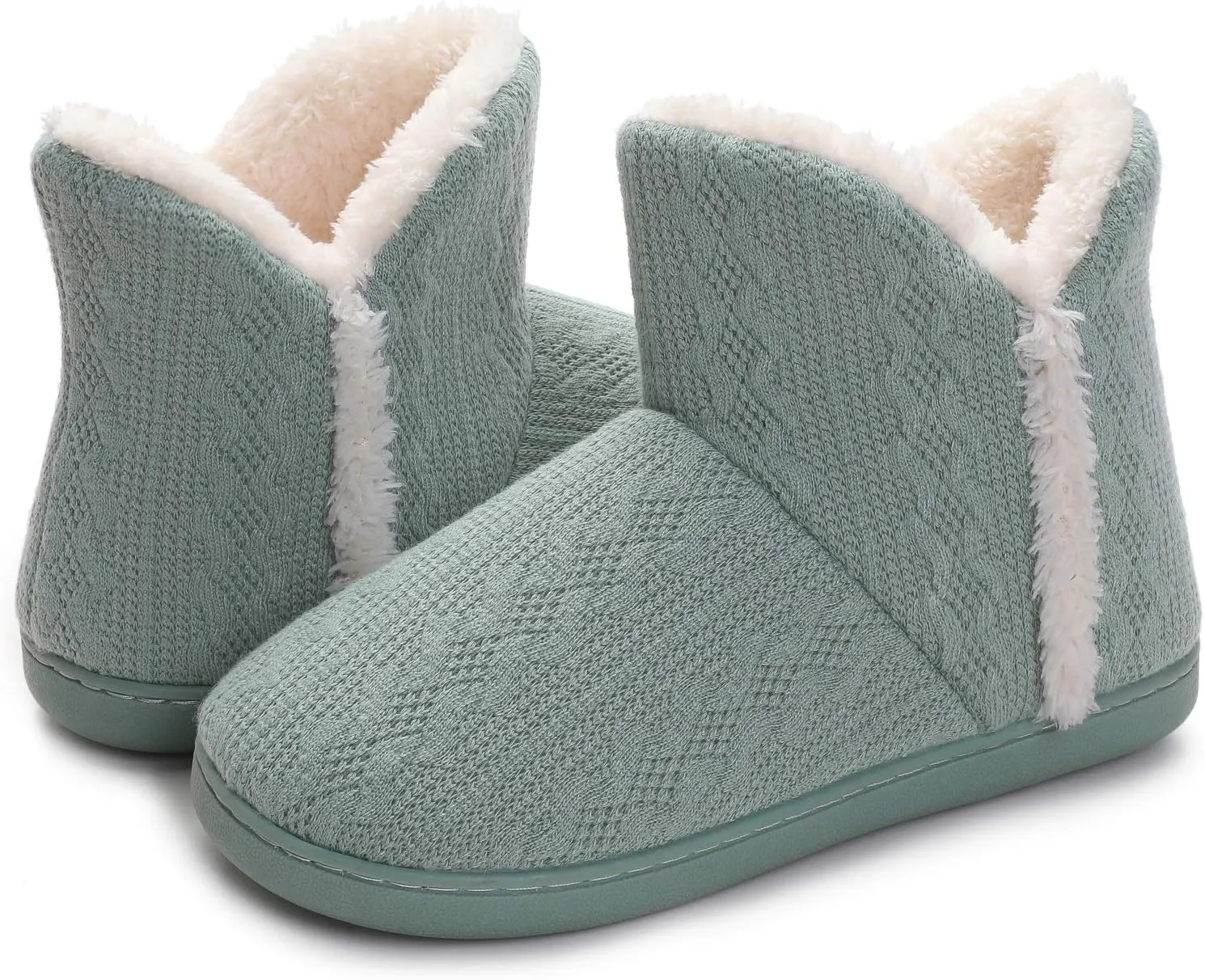Vonluxe Women's Knit Bootie Slipper Fuzzy Memory Foam House Slippers Comfort Plush Lining Shoes Indoor Outdoor Sole