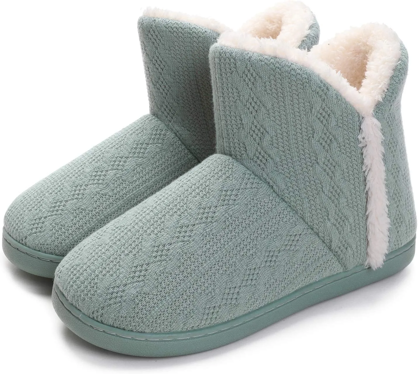 Vonluxe Women's Knit Bootie Slipper Fuzzy Memory Foam House Slippers Comfort Plush Lining Shoes Indoor Outdoor Sole