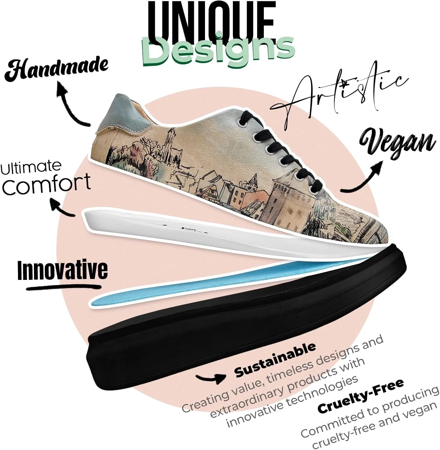 Wedge Platform Sneakers for Women - Handmade Vegan Leather, Unique Chunky Sneakers